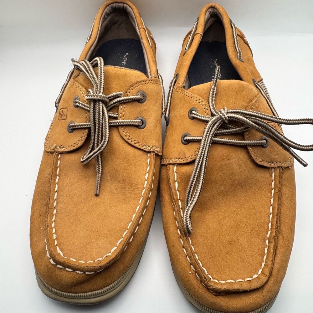 Sperry Top-Sider Boat Shoes Intrepid Boy 7M Brown Leather Fabric Lace Up Comfort
